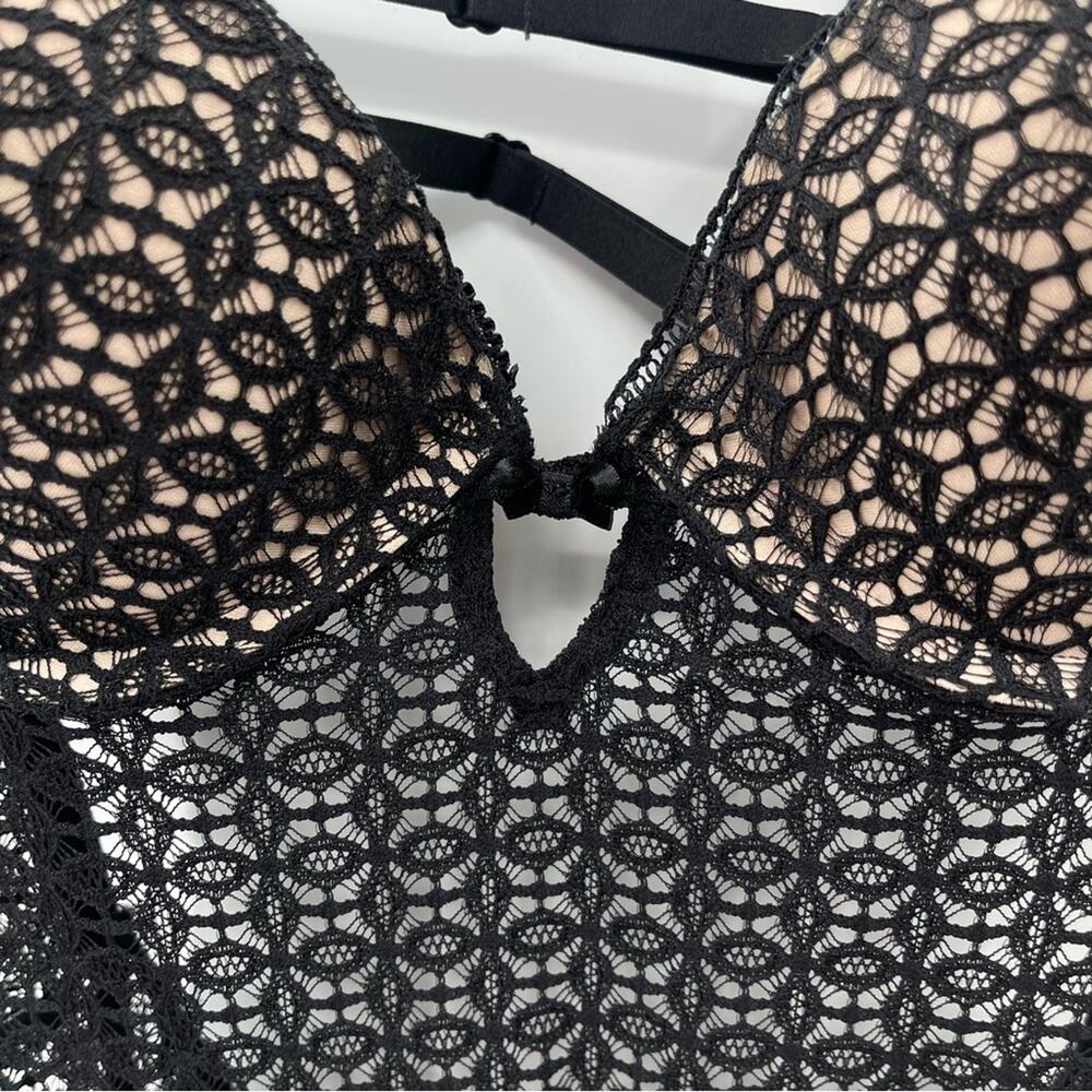 Victoria’s Secret Lace Push Up Black Over Nude Gartered Lingerie Nighty Size 34C - Picture 4 of 11